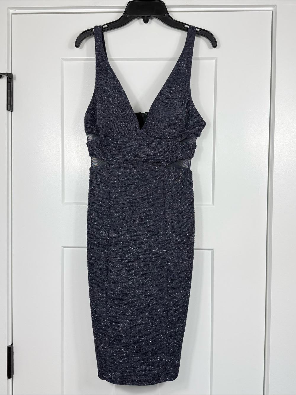 Betsy & Adam Sheath Dress Glitter Illusion Cutout Navy Blue Women Size 4